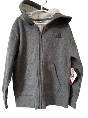 Reebok Boys Game Day Full Zip Fleece Hoodie - Charcoal Heather Grey - Size 4/5